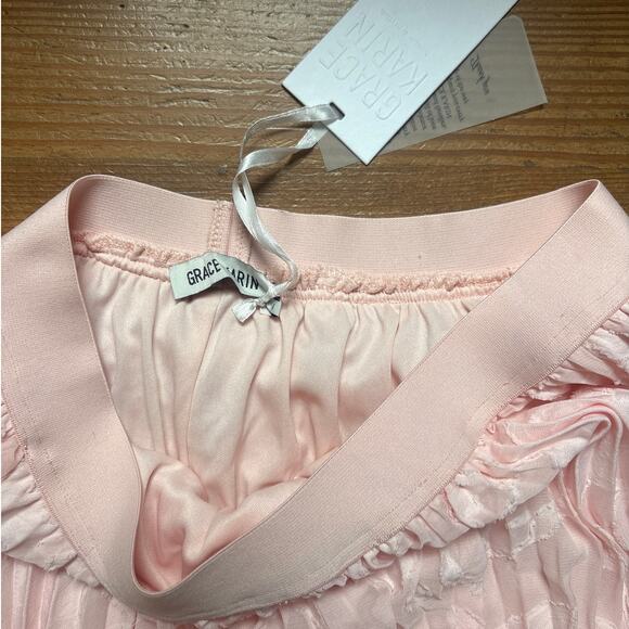 NWT Grace Karin light pink floral pleated elastic waist midi skirt SIZE M - Picture 4 of 6